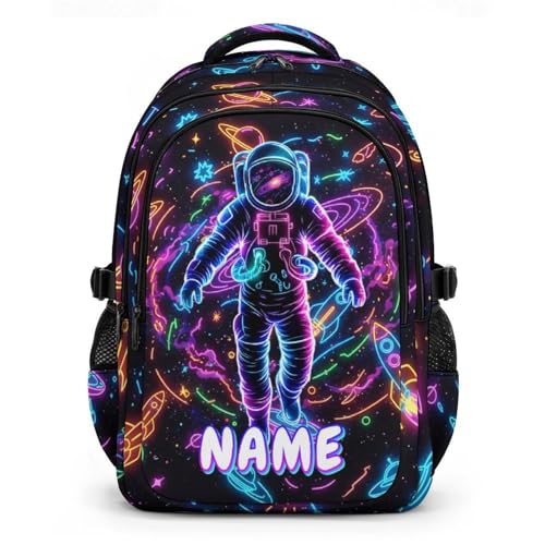 Boys Backpack Personalized Astronaut Backpacks for Kids Teens, Large Capacity Cool Bookbag for School Elementary Middle High School - color: Black