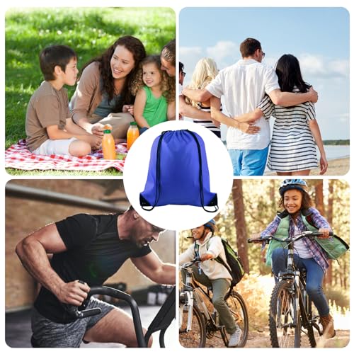 KUUQA 12 Pcs Drawstring Backpack Bags Sport Gym Sack Cinch Bags Bulk for School Traveling and Storage (Blue) - color: Blue