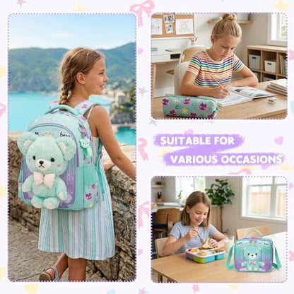 Meetbelify Kids School Backpacks for Girls Boys Backpack with Lunch Bag for Elmentary Students - color: 01 Bear Green
