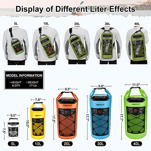 Piscifun Dry Bag, Waterproof Floating Backpack 10L/20L/30L/40L with Waterproof Phone Case for Boating, Kayaking, Fishing - color: Light Blue, style: 20l