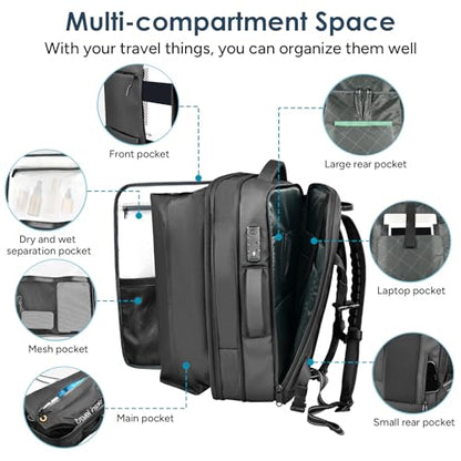 travel inspira Vacuum Compression Backpack 65L, Carry On Backpack with Electric Pump, TSA Lock, Water Resistant, Laptop Compartment for Travel, Camping, Business, Weekend Trips - color: Black Carry on
