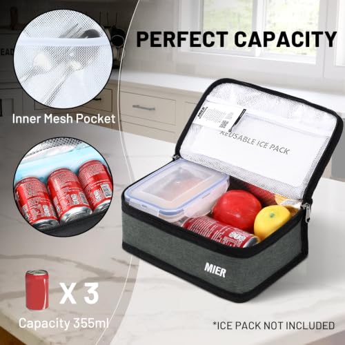 MIER Small Lunch Bag for Kids & Adults Compact Insulated Lunch Box, Grey - color: Gray, size: Mini