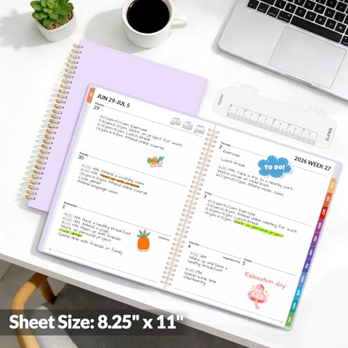 SUNEE Academic Planner 2026-2027 – Weekly & Monthly Planner, July 2026 to June 2027, 8.5"x11", Thick Paper, Tabs, Pockets, Bookmark, Spiral-Bound, Student Teacher Organizer, Purple - color: Purple