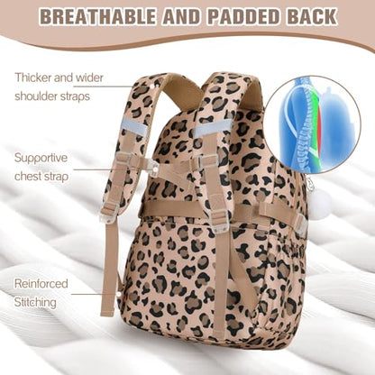 Bevalsa Backpack for Girls 3PCS Teen Girls Backpack for School with Lunch Bag Pencil Case Brown Cute Kids Laptop Backpacks Bookbag for Elementary Middle High School College Student (Leopard) - color: Brown Leopard