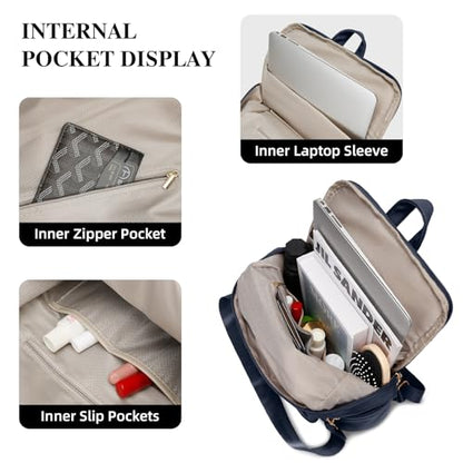 KKXIU Backpack Purse for Women - Multi-pocket Leather backpack for Travel, Work & School with Anti-Theft Lock Pocket, Luggage Strap & Water Bottle Pockets - 13x14x5.2 Inch (Navy) - color: Navy