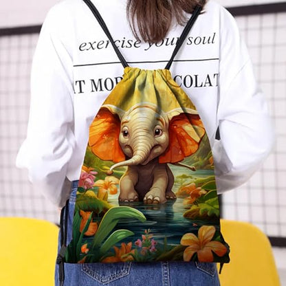 Drawstring Backpack Draw String Bag Waterproof for Sports Gym Beach Travel Cute Aesthetic Sackpack Men Women (13"×17")-Elephant - color: S-7-elephant