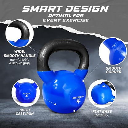 Yes4All Kettlebell, 5-100 LB Vinyl Coated Cast Iron Strength Training Kettlebells for Home Gym Exercises, Fitness, Full Body Workout Equipment, Push Ups, and Grip Strength - color: K. 50LB - Dark Blue, style: Vinyl Coated - Pair