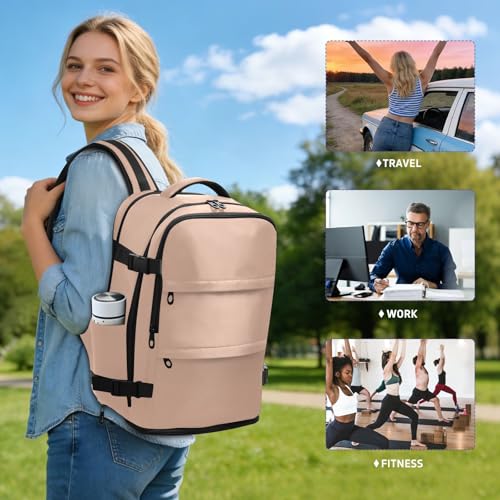 Travel Backpack with Shoe Compartment, 20L Large Capacity Laptop Backpack for Men Women, Dusty Rose Solid Color Daypack for Traveling Hiking Carry On