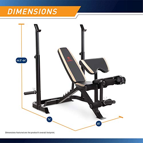 Marcy Olympic Workout Bench for Home Gym Strength Training Equipment with Preacher Curl Pad and Weight Rack Storage, White/Black - style: Two-piece