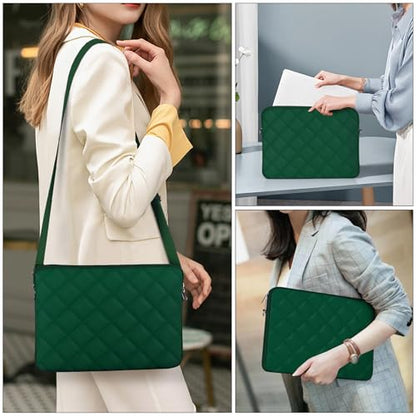 Puffy Quilted Laptop Sleeve with a Removable Shoulder Strap Compatible with MacBook Air 15 inch M2 A2941 2023/Pro 15 A1990 A1707, 15 Surface Laptop 5/4/3,Dell XPS 15,HP Stream 14 inch - color: Sleeve - Blackish Green, size: 15 inch
