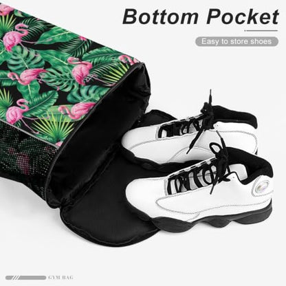 Tropical Flamingos Drawstring Backpack Gym Bag With Shoe Compartment String Bag Sport Beach Swimming Sackpack For Women Men - color: Tropical Flamingos