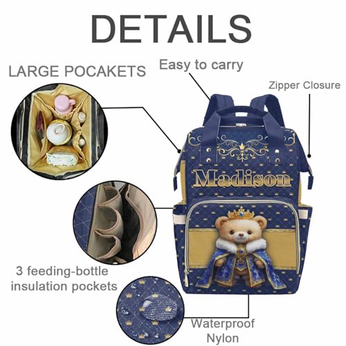 Newcos Custom Name Diaper Bags, Personalized Mommy Backpack Bag for Mom Women, Customized Monogram Tote Baby Diaper with Water Bottle for Newborn Wife Dad Birthday Mothers Day Blue - color: Patten 20