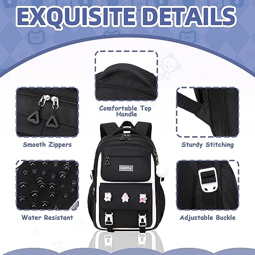 PIG PIG GIRL Girls Backpack, Kids Backpack for Girls with Anti-theft Back Pocket, Lightweight School Back Pack, Watrer Resistant, Bookbag for Elementary Primary School, Black - color: Black