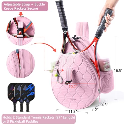 Quilted Tennis Bag for Women – Tennis Backpack & Crossbody Sling | Holds 2 Rackets or 3 Pickleball Paddles | Lightweight Badminton Racket Bag, Tennis Tote & Sports Backpack - color: Pink