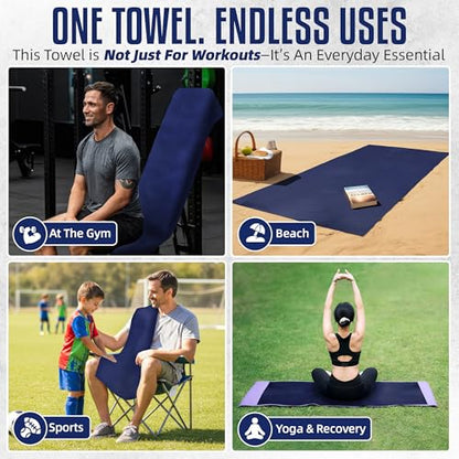 CHEEKY WINX Hooded Microfiber Gym Towel – Highly Absorbent Car Seat Towel with Carry Bag – Double-Sided Sweat Towel, Reversible, Quick Dry & Sand-Resistant Fabric, Navy Blue, 130 x 60cm - color: Navy Blue