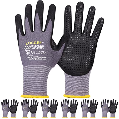 LOCCEF Work Gloves MicroFoam Nitrile Coated-6 Pairs,Endurance Seamless Knit Nylon,Dots on palm,Tacky Dot Grip Gloves - color: Black 6-pairs
