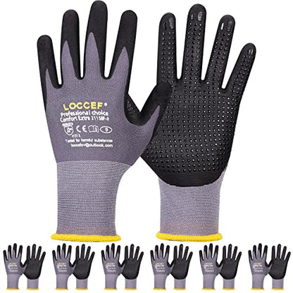 LOCCEF Work Gloves MicroFoam Nitrile Coated-6 Pairs,Endurance Seamless Knit Nylon,Dots on palm,Tacky Dot Grip Gloves - color: Black 6-pairs