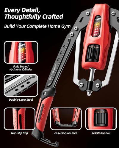 EAST MOUNT Twister Arm Exerciser, Adjustable Hydraulic Resistance 22–440 lbs, Arm Chest & Shoulder Strength Trainer for Home Workouts, Upper Body Muscle Builder, Fitness Training Equipment - color: Red