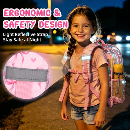 Three-layer Clear Backpack, Heavy Duty Clear Bookbag for Kids, See Through Backpack Transparent Bag for Girls Boys (Pink Bow) - color: Pink Bow