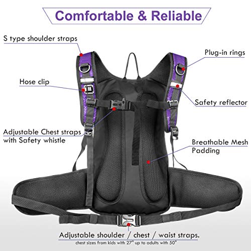 Mothybot Hydration Pack, Insulated Hydration Backpack with 2L BPA Free Water Bladder and Storage, Hiking Backpack for Men, Women, Kids for Running, Cycling, Camping - Keep Liquid Cool up to 5 Hours - color: Purple