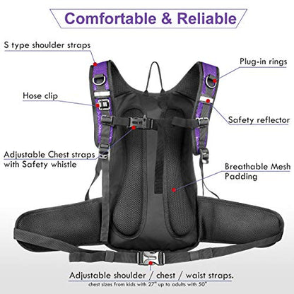 Mothybot Hydration Pack, Insulated Hydration Backpack with 2L BPA Free Water Bladder and Storage, Hiking Backpack for Men, Women, Kids for Running, Cycling, Camping - Keep Liquid Cool up to 5 Hours - color: Purple