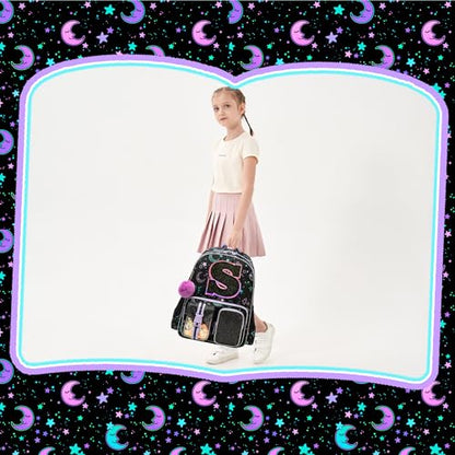 HTgroce Backpacks for Girls School Bag Kids Black Bookbag for Elementary Students Kids Backpack with Lunch Box and Pencil Case - color: Black, style: S