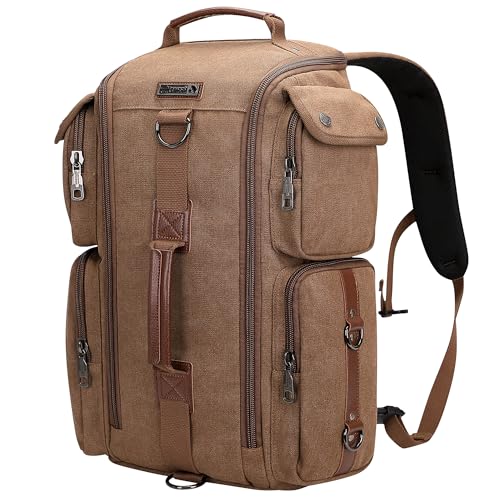 WITZMAN Travel Backpack for Men and Women Carry On Canvas Backpack Duffel Bag for Airplanes Fit 17 Inch Laptop (6661 Classic Brown) - color: Brown