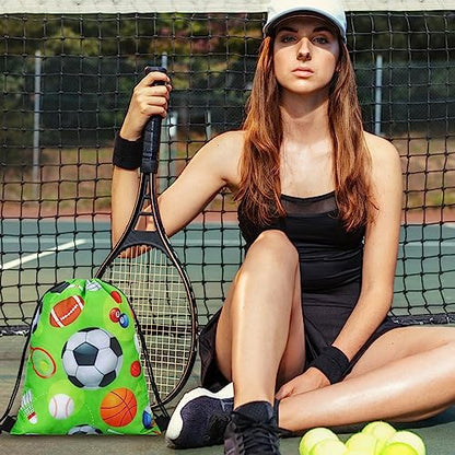 Jetec Sports Ball Themed Sports Party Favor Gift Goodie Bags Drawstring Backpack Birthday Party Supplies(16 Pieces)