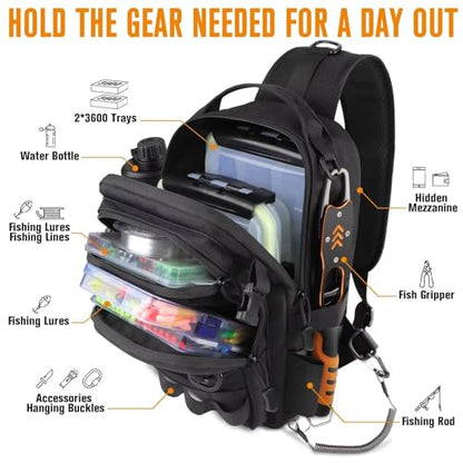 Dovesun Small Fishing Backpack with Tackle Boxes Fishing Sling Bag DIY Embroidery Patches Tackle Bag Gift for Men Black - color: A: Fishing Tackle Backpack(black)