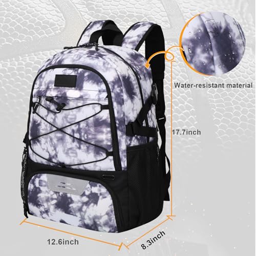 Goloni Soccer Backpack,Basketball Backpack with Ball Compartment & Shoe Compartment,Backpack for Basketball,Soccer - color: Grey White Tie Dye