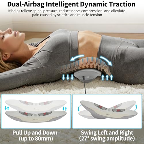 Diesisa Electric Lumbar Traction Device: Adjustable Lumbar Massager with Dynamic Traction - Left-Right Swing - Vibration & Thermal Compress - Timing- Rechargeable Back Traction Device -Home/Office Use