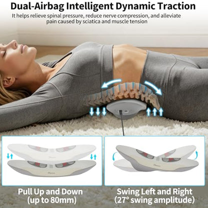 Diesisa Electric Lumbar Traction Device: Adjustable Lumbar Massager with Dynamic Traction - Left-Right Swing - Vibration & Thermal Compress - Timing- Rechargeable Back Traction Device -Home/Office Use
