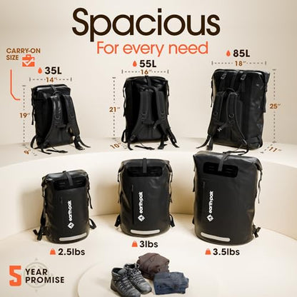 Earth Pak Waterproof Backpack - Heavy Duty Hiking Backpack - Roll-Top Closure Bag - Cushioned Dry Bag Waterproof Phone Case - color: Black, size: 35L
