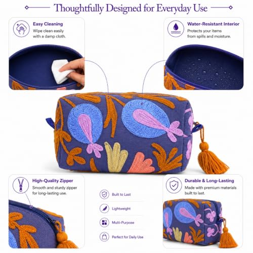 Huar Travel Makeup Bag- Large Capacity Cosmetic Bags for Women - color: Dark Blue