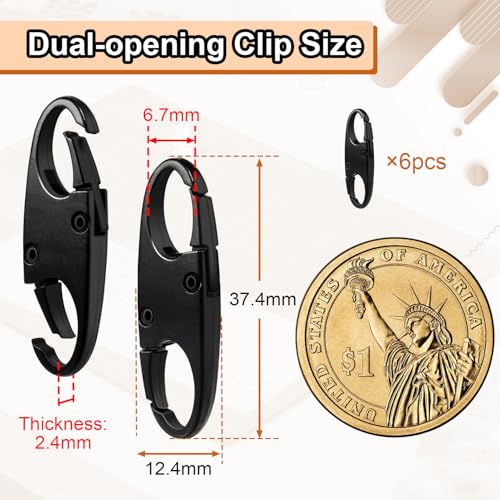 6Pcs Double Opening Lock Zipper Pull Replacement Clips, Small Carabiner Clips, Zipper Locks Anti Theft Deterrent for Bag Luggage Pickpocket Backpack Purse Travel Suitcase (Black) - color: 6pcs Black