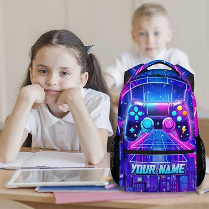 Personalized 17 Inch Gaming Backpack for Boys Kids Toddlers - Large Capacity Lightweight Gamer Bookbag for Preschool Kindergarten Elementary School - color: Purple