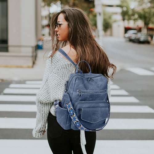 WYFJNX Backpack Purse for Women PU Leather Backpack Ladies Fashion Handbag Designer Shoulder Bag Small Travel Bag Blue - color: Blue