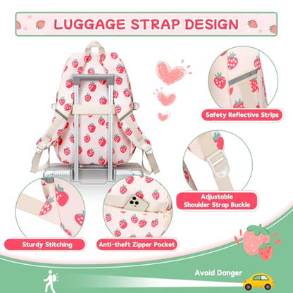 PIG PIG GIRL Backpack for Girls 3pcs Set Kids Backpack with Lunch Box Students Kawaii Book Bag for Elementary Primary Middle School Bags - Ita Backpack - Strawberry - color: Strawberry