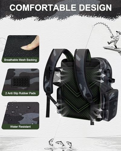 Fishing Backpack, Large Water Resistant Tackle Bag Storage Fishing Gear and Equipment, Built-in Cooler Compartment Khaki - color: Khaki Camo