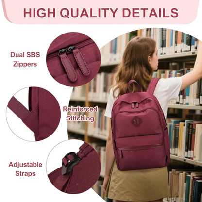 RAVUO Backpack for Women, Water Resistant School Bookbag with 15.6 inch Laptop Compartment Casual College Schoolbag Daypack for Teen Girls,Red - color: Red