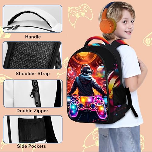 Boys Backpack with Lunch Box and Pencil Case, 3Pcs Gamer Backpack for Boys Teens, 17 Inch Large Capacity - color: GAME-YLWJ-7
