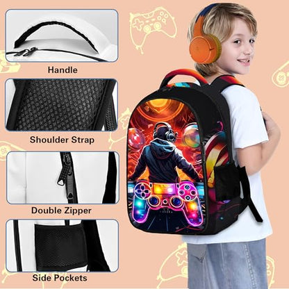 Boys Backpack with Lunch Box and Pencil Case, 3Pcs Gamer Backpack for Boys Teens, 17 Inch Large Capacity - color: GAME-YLWJ-7