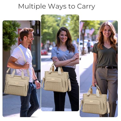 AIJIEKE Large Insulated Lunch Bag for Men Women, Leakproof Work Lunch Box | Keeps food fresh 8-12 hours. Spacious multi-pocket design with a removable strap. Water-resistant and easy-wipe interior - color: Brown Taupe