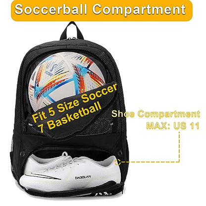 Hsmihair Soccer Bag-Soccer Backpack&Backpack for & Football Volleyball & Basketball,with Ball Compartment and Separate Cleat - color: Black