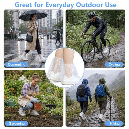 10 Pairs Waterproof Shoe Covers for Rain, Rain Shoe Covers Disposable for Men and Women, Non Slip PE Rain Shoe Covers, Perfect for Outdoor Use, Travel, Farm, Hiking (Transparent)