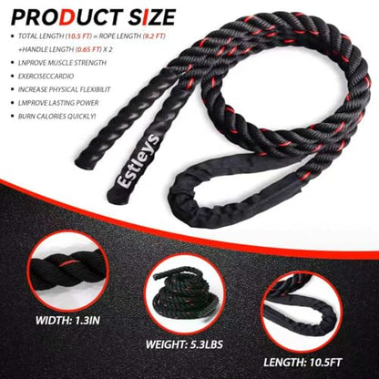5.3lb Weighted Jump Rope, 10.5ft Adult Heavy Skipping Rope for Men and Women, Heavy Jump Ropes for Shaping Body, Home Workout, Total Body Workout Equipment (Black & Red)