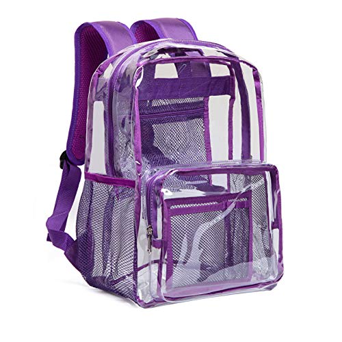 Vorspack Clear Backpack - Heavy Duty PVC Transparent See Through Backpack for College & Workplace - color: Purple, size: Large