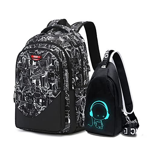 Asge Large Nylon Backpacks for Boys & Girls, Waterproof Satchel with Print, School Bags for 8-16 Years - color: Oslei128-3