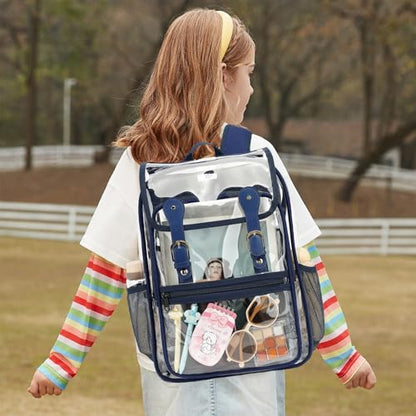Heavy Duty Clear Backpack Stadium Approved Transparent Backpacks for School College Festival Work Travel (Navy Blue) - color: Navy Blue
