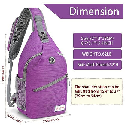ZOMAKE Sling Bag,Small Crossbody Sling Backpack,Water Resistant Shoulder Daypack for Travel,Anti Thief Chest Bag for Hiking(Purple(Stripe)) - color: Purple(stripe)